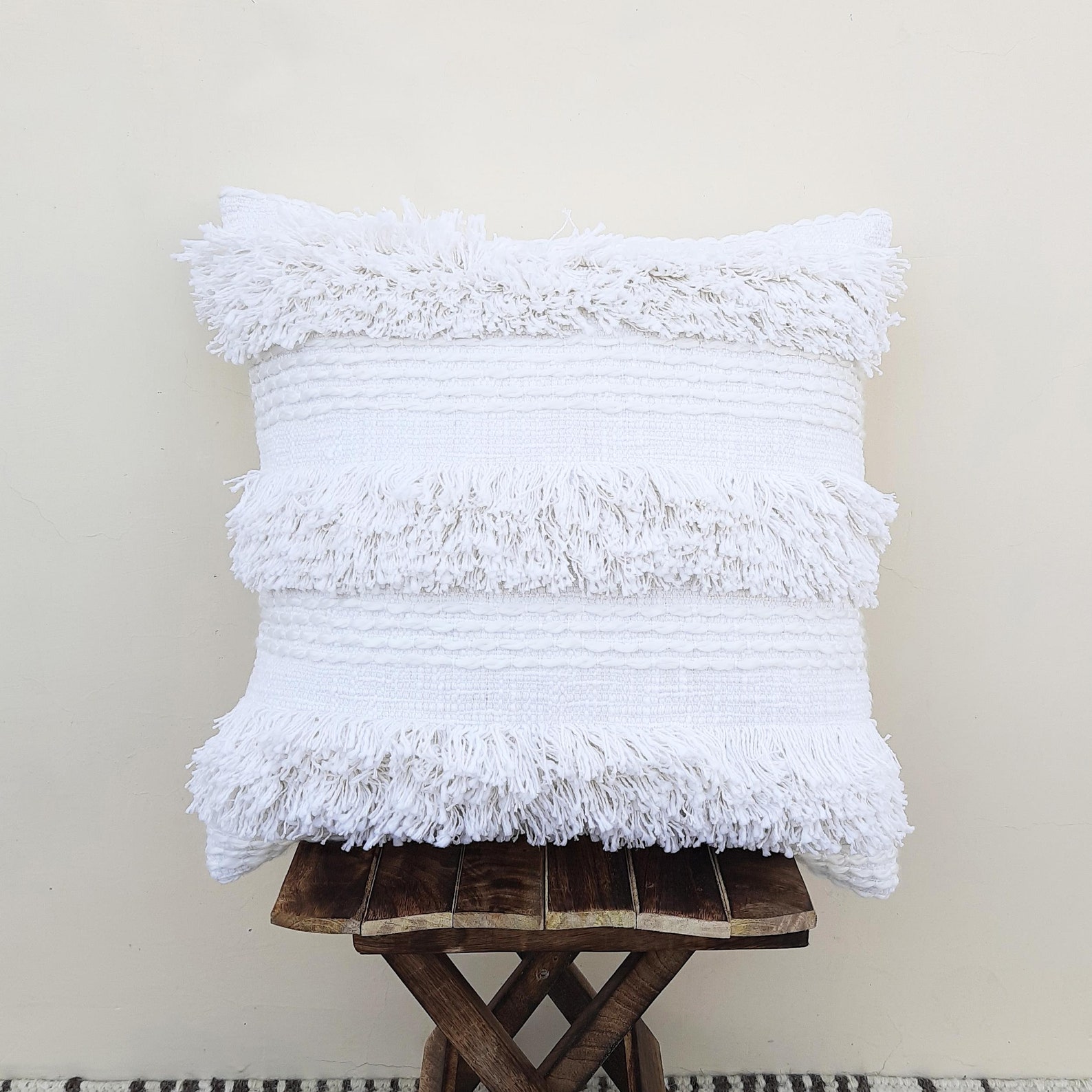 Yellow & White Boho Cushion Cover Woven Textured Fabric Etsy