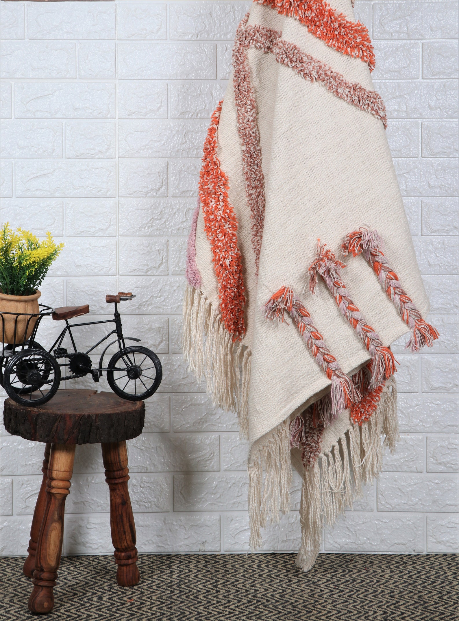 Hand Tufted Throw Blankets 100 Cotton White Throw Rug 50x60 Etsy