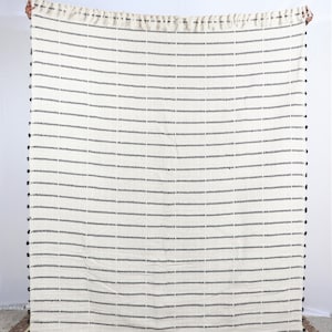 スローブランケット インド製ハンドメイド ソフトコットン織り ジャカードブランケット ソファベッド用 ホワイト ボヘミアンスタイル ブランケット