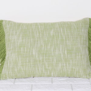 Cushion Cover Natural Green & Ivory Boho Indian Handmade Hand Loom Woven Natural Cotton Pillow Cover Boho Textured Fringe Throw Pillowcases