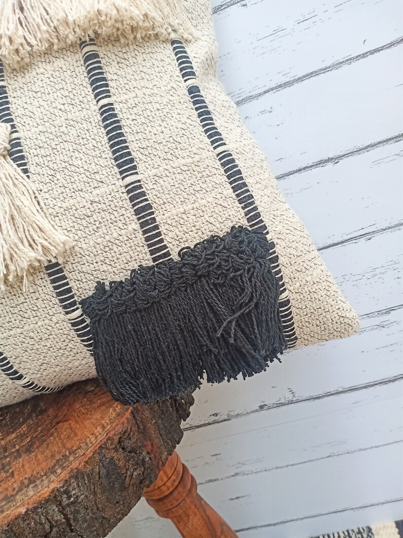 Grey Cream White Boho Decorative Fringe Embroidery Lumber Pillows Cover Cushion Cover 35x50 100/% Cotton Tufted Textured Pillow Case