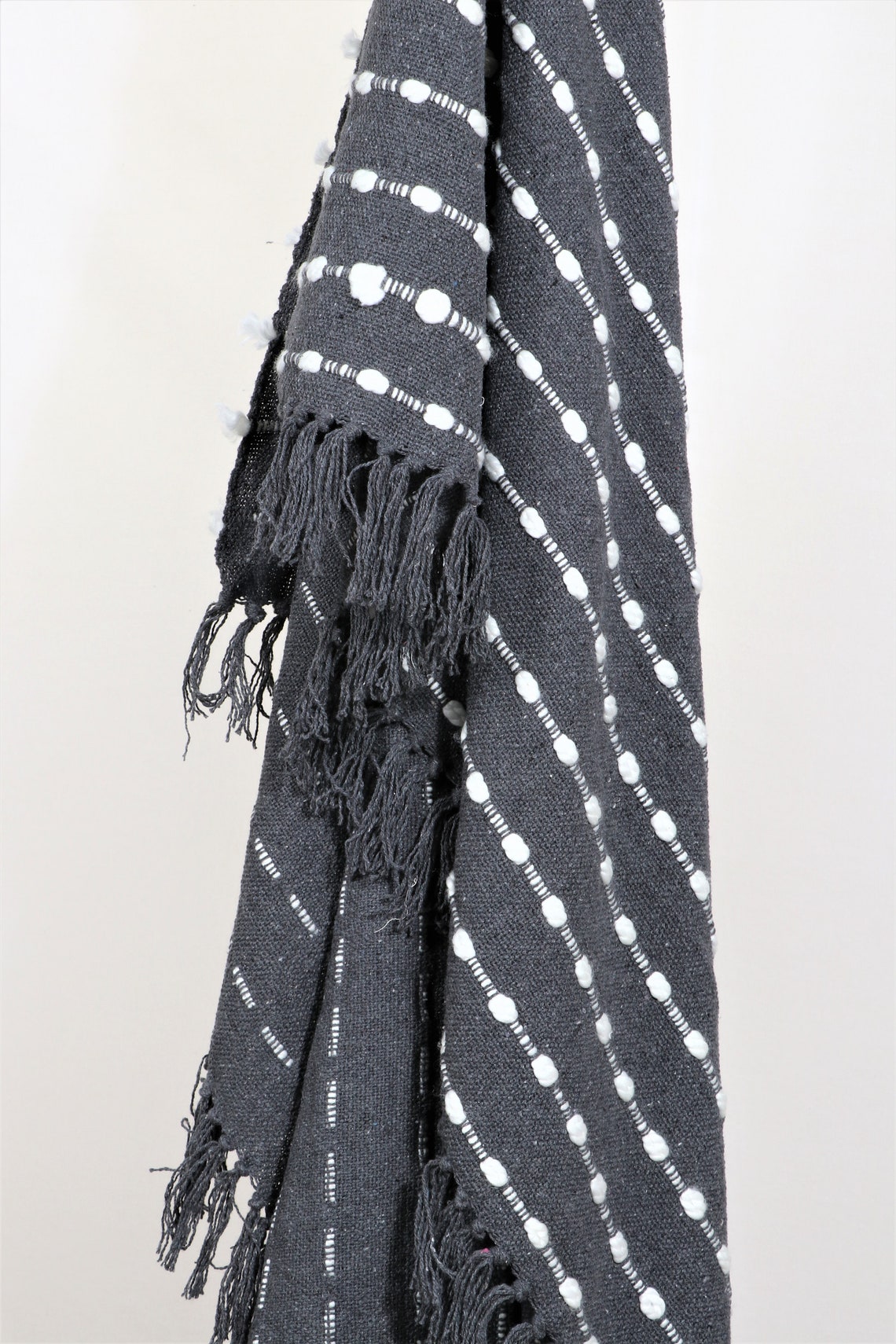 Hand Woven Throw Blankets 100 Cotton Grey White Throw Rug Etsy