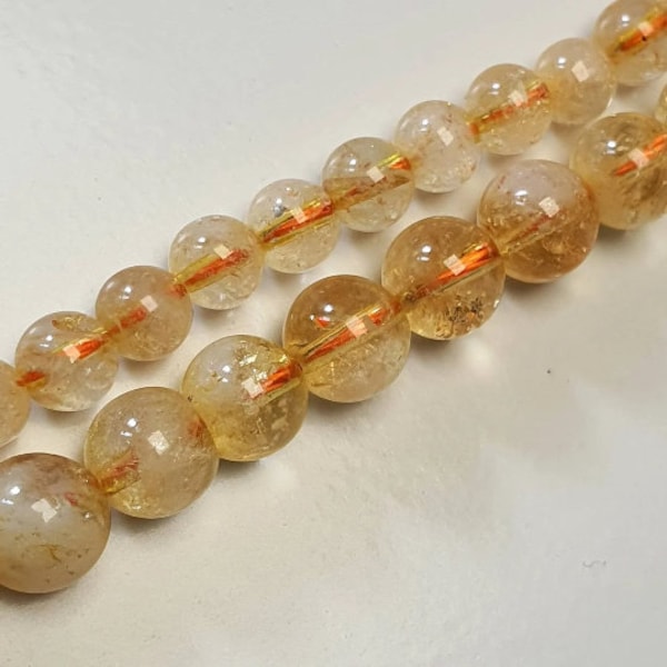 Perles Citrine, Corde 40cm perles rondes naturelles sans traitement