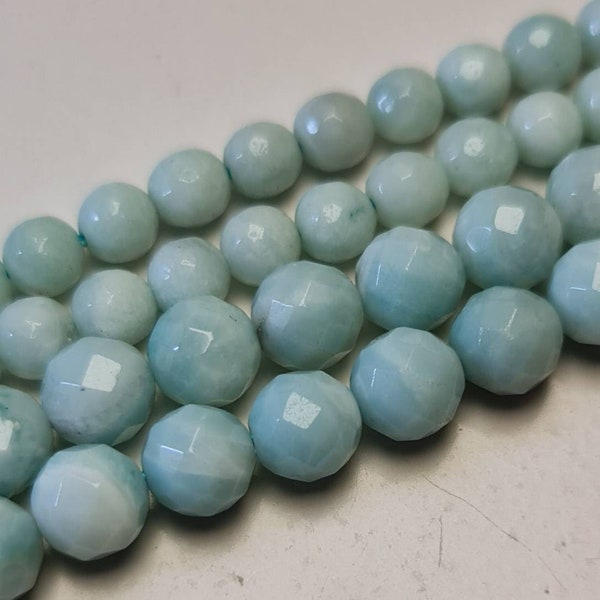 Perles Amazonite Facetté, corde 40cm perles rondes naturelles sans traitement