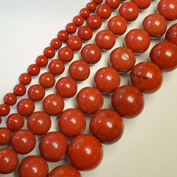 Perles Jaspe Rouges, corde 40cm perles rondes naturelles sans traitement