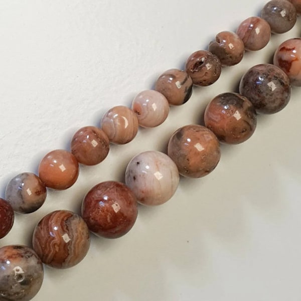 Perles Agate Crazy Lace, corde 40cm perles rondes naturelles sans traitement