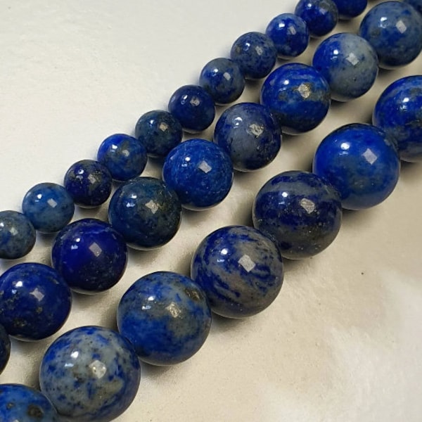 Perles Lapis-Lazuli, corde 40cm perles rondes naturelles sans traitement