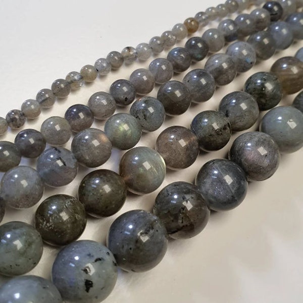 Perles Labradorite, corde 40cm perles rondes naturelles sans traitement