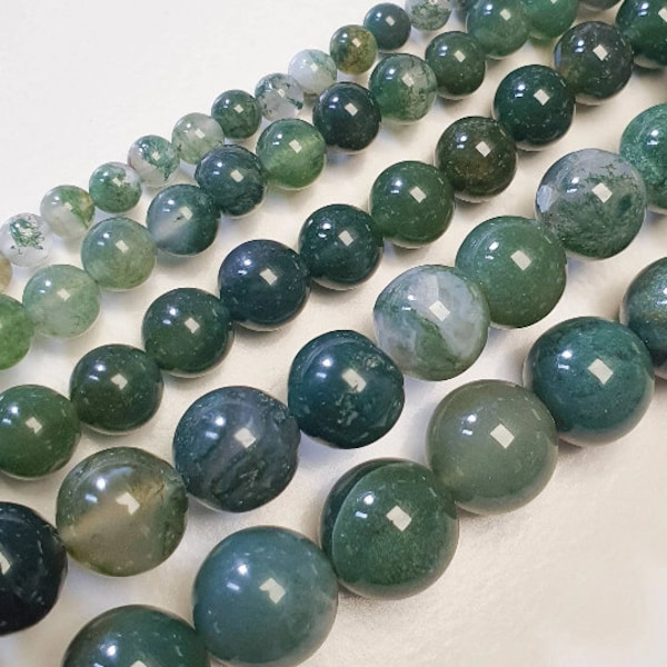 Moss Agate beads, 40cm rope natural round beads without treatment