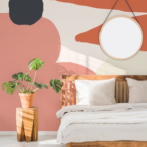 Peach, Orange and Navy Abstract Shape Tia Wallpaper Mural - Removable Self-adhesive Wallpaper- Peel and Stick