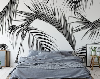 Black and White Palm Leaf Wallpaper Self Adhesive Peel & - Etsy