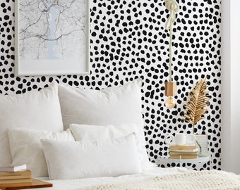 Black and White Polka Dot Dalmatian Wallpaper Mural - Removable Self-adhesive Wallpaper