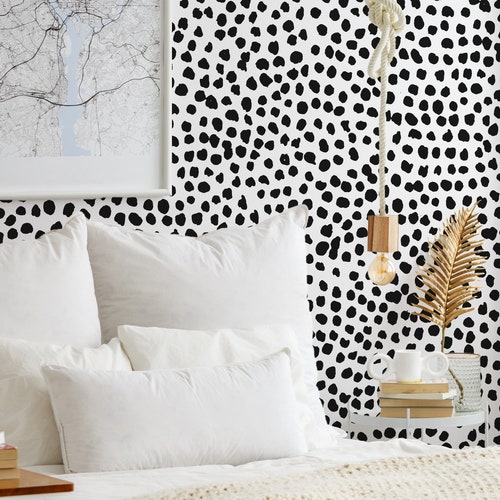 Black Dalmatian Dots Selfadhesive Wallpaper. Removal Etsy