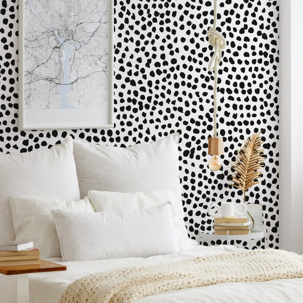 Black and White Polka Dot Dalmatian Wallpaper Mural - Removable Self-adhesive Wallpaper