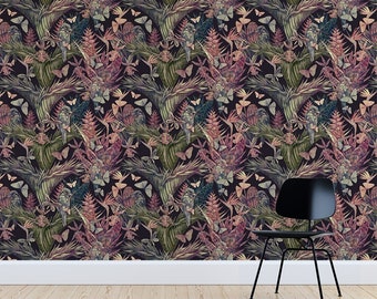 Detailed Dark Floral Pattern Calla Wallpaper Mural - Removable Self-adhesive Wallpaper - Peel and Stick