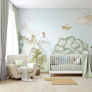 Watercolour Storybook Dragon Illustration Lancelot Wallpaper Mural - Removable Self-adhesive Wallpaper - Peel and Stick