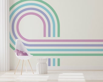 Retro Spiral Mural Pastel - Green Blue Purple & Pink Wallpaper Mural - Removable Self-adhesive Wallpaper - Peel and Stick