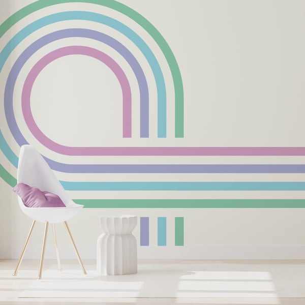 Retro Spiral Mural Pastel - Green Blue Purple & Pink Wallpaper Mural - Removable Self-adhesive Wallpaper - Peel and Stick