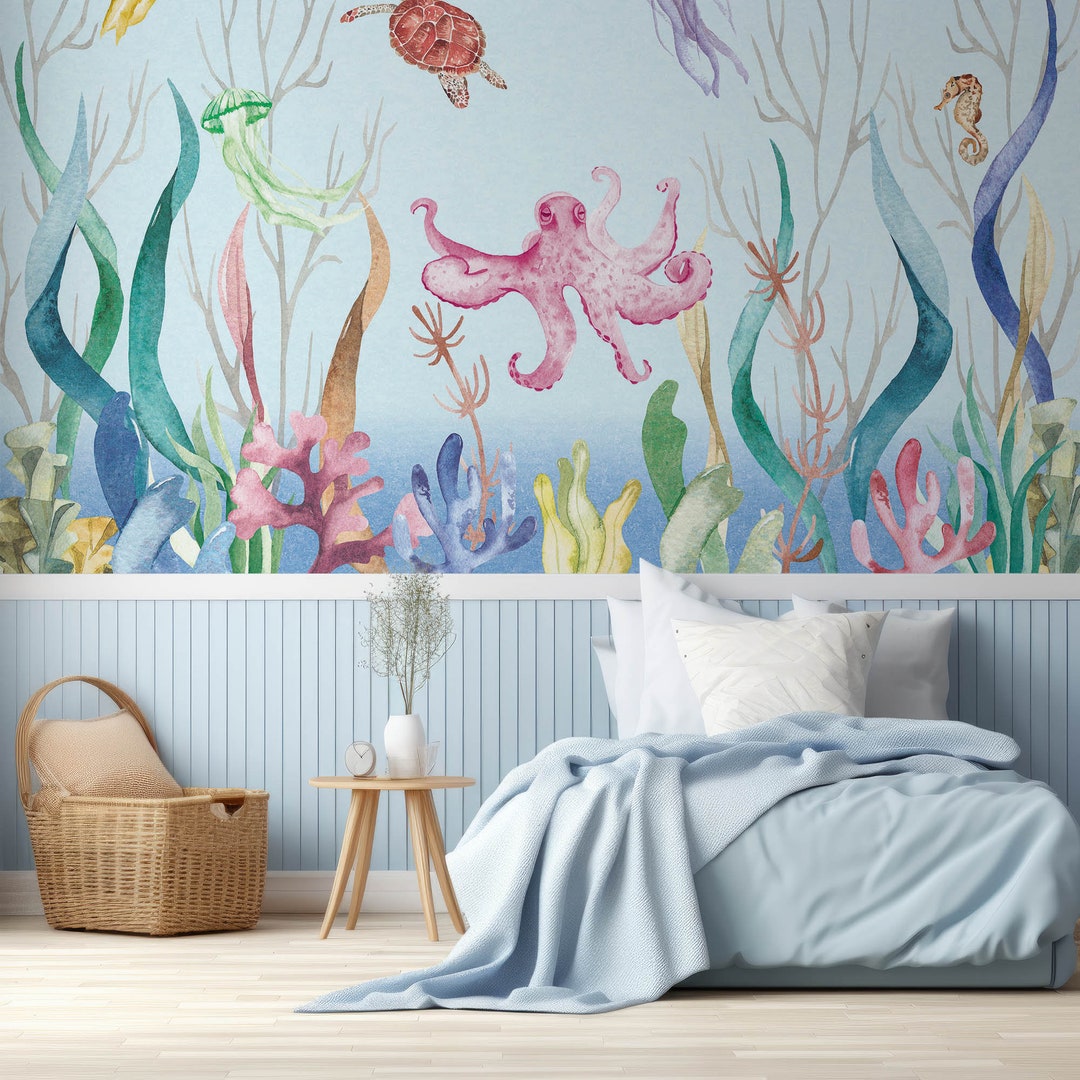 Underwater Sea Creature Mural – Removable Peel and Stick Wallpaper - Etsy