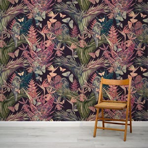 Detailed Dark Floral Pattern Calla Wallpaper Mural - Removable Self-adhesive Wallpaper - Peel and Stick