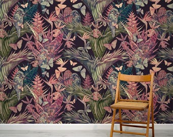 Detailed Dark Floral Pattern Calla Wallpaper Mural - Removable Self-adhesive Wallpaper - Peel and Stick