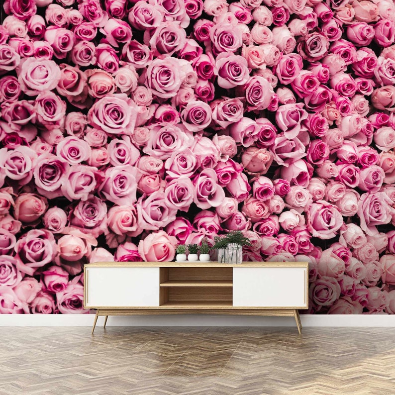 Pink Rose Flower Wall Vitions Wallpaper Mural Removable Etsy