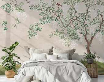 Trees & Birds on a Riverbank Derous Simplicity Wallpaper Mural - Removable Self-adhesive Wallpaper - Peel and Stick
