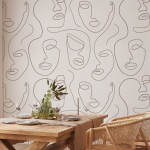 Soft Grey and White Scandinavian Abstract Face Robyn Gra Wallpaper Mural - Removable Self-adhesive Wallpaper - Peel and Stick
