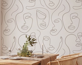 Soft Grey and White Scandinavian Abstract Face Robyn Gra Wallpaper Mural - Removable Self-adhesive Wallpaper - Peel and Stick