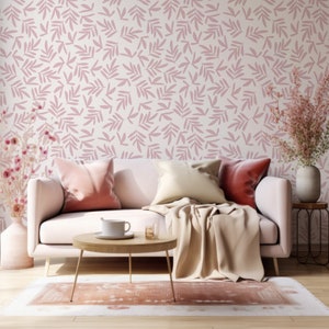 Neutral Pink Leaves Pattern Blush Breeze Wallpaper Mural - Removable Self-adhesive Wallpaper - Peel and Stick