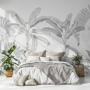 Vintage Grey Jungle Dominica Mono Wallpaper Mural - Removable Self-adhesive Wallpaper - Peel and Stick
