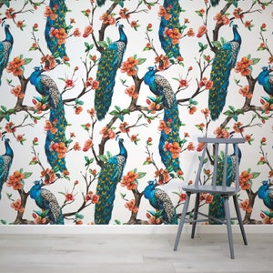Blossom Peacock Chesserg Wallpaper Mural - Removable Self-adhesive Wallpaper - Peel and Stick