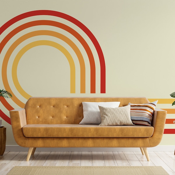 Retro Spiral Mural Reds - Red, Orange & Yellow Wallpaper Mural - Removable Self-adhesive Wallpaper - Peel and Stick