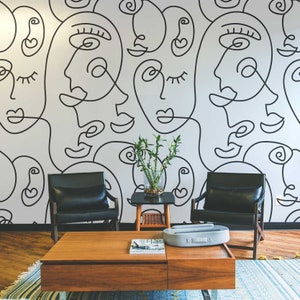 Abstract Face Line Art Moxie Wallpaper Mural - Removable Self-adhesive Wallpaper - Peel and Stick