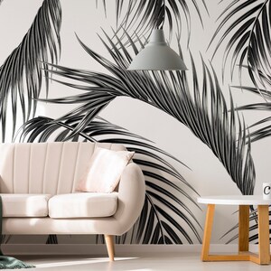 Black and White Palm Leaf Wallpaper Mural – Tropical Scandinavian Peel ...