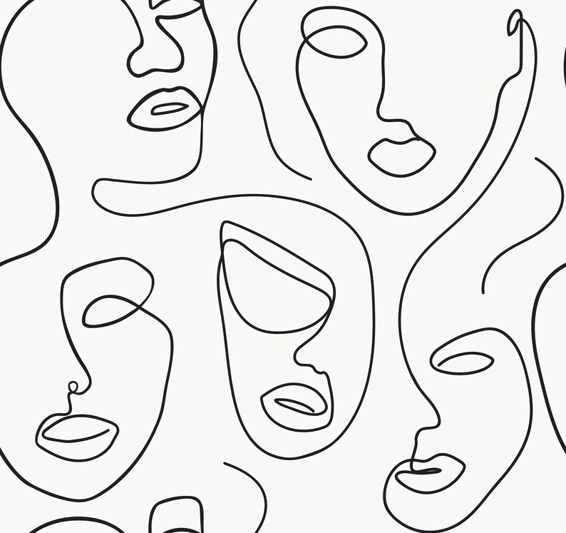 Black and White Scandinavian Abstract Face Robyn Wallpaper Etsy