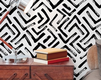 Black & White Cool Abstract Pattern Cole Wallpaper Mural - Removable Self-adhesive Wallpaper - Peel and Stick