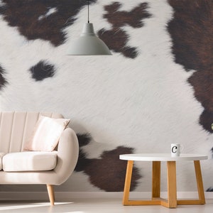 Brown & White Cow Spots Animal Print Endency Wallpaper Mural - Removable Self-adhesive Wallpaper - Peel and Stick