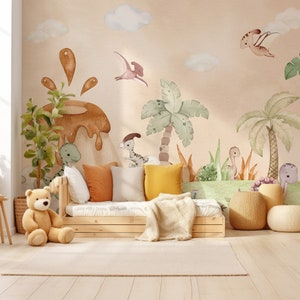 Cute Watercolour Dinosaur Children's Littlefoot Wallpaper Mural - Removable Self-adhesive Wallpaper - Peel and Stick