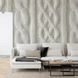 Cream Cable Knit Wool Cozy Wallpaper Mural - Removable Self-adhesive Wallpaper - Peel and Stick