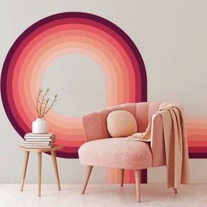 Retro Spiral Mural Pink - Pinks & Reds Spiral Wallpaper Mural - Removable Self-adhesive Wallpaper - Peel and Stick