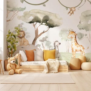 Baby Safari Animals Nursery Serengeti Friends Wallpaper Mural - Removable Self-adhesive Wallpaper - Peel and Stick