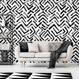 Black & White Cool Abstract Pattern Cole Wallpaper Mural - Removable Self-adhesive Wallpaper - Peel and Stick