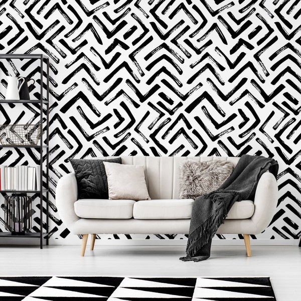 Black & White Cool Abstract Pattern Cole Wallpaper Mural - Removable Self-adhesive Wallpaper - Peel and Stick