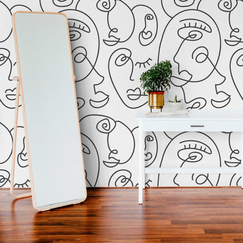 Abstract Face Line Art Moxie Wallpaper Mural Removable | Etsy