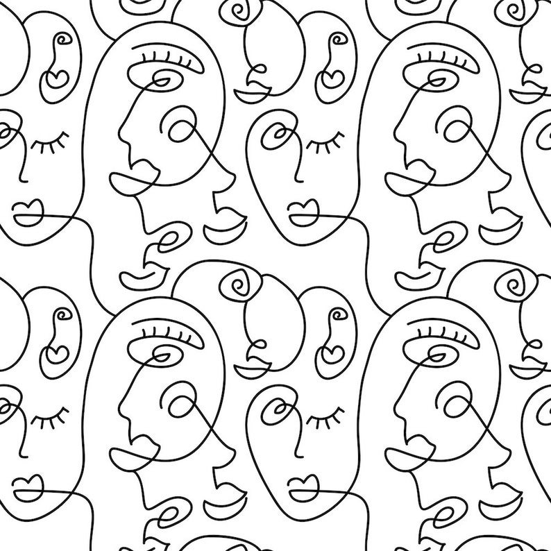 Abstract Face Line Art Moxie Wallpaper Mural Removable | Etsy