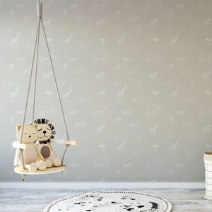 White & Cream Sketched Safari Sketchbook Animals Wallpaper - Removable Self-adhesive Wallpaper - Peel and Stick