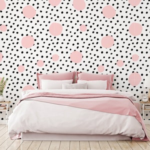 Pink and Black Speckle and Polka-Dot Children's Ella Wallpaper Mural - Removable Self-adhesive Wallpaper - Peel and Stick