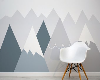 Blue & Grey Children's Nursery Mountain Bowdly Wallpaper Mural - Removable Self-adhesive Wallpaper - Peel and Stick