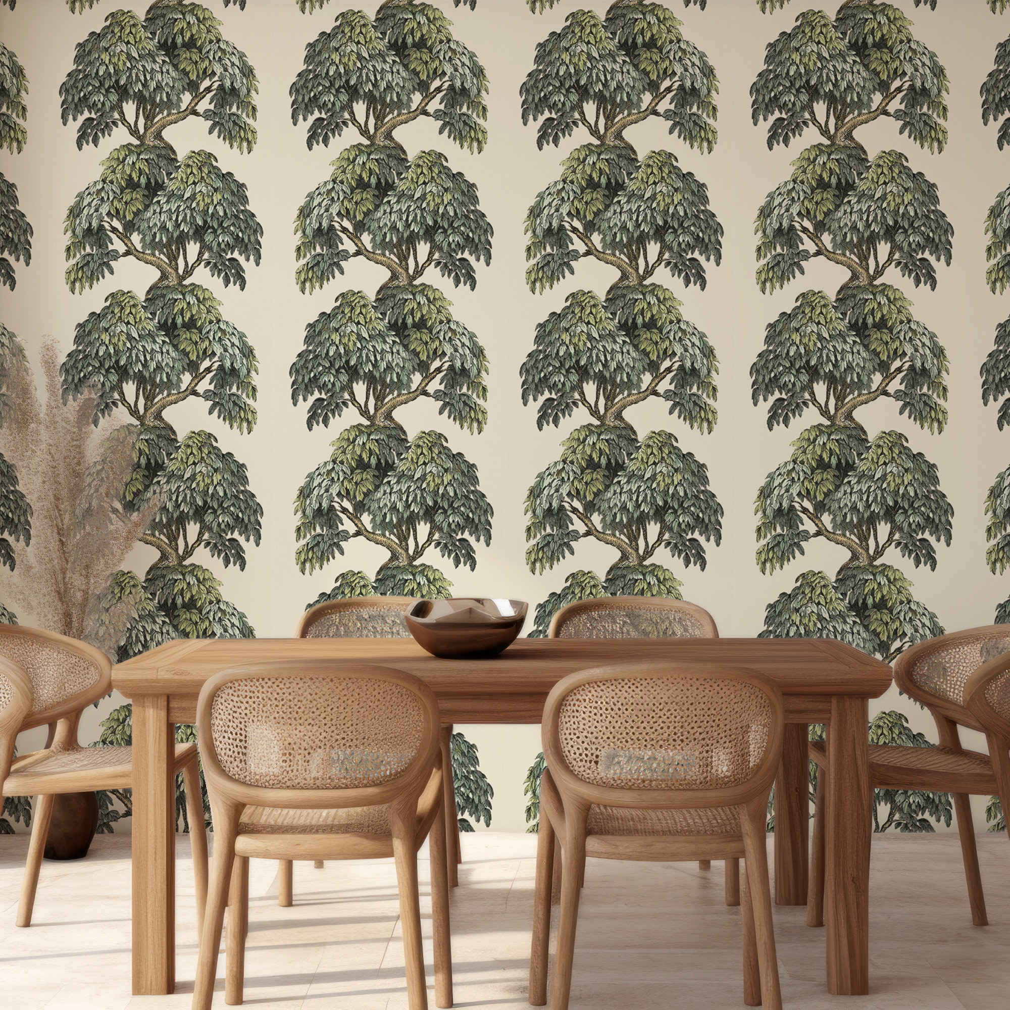 Vintage Tree Illustration Pattern Eden Wallpaper Mural - Removable Self ...